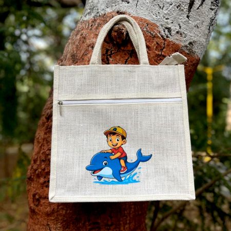 Dolphin Adventure Zipper Jute Tote Bag